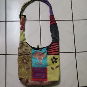 Vintage large olorful patchwork Elephant-Accent Shoulder Bag - Unbranded